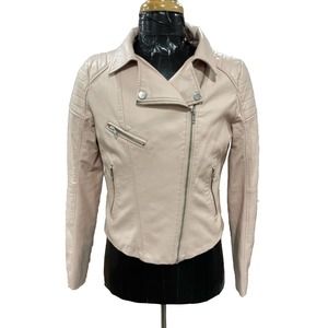 Shinestar Women’s XL Pale Pink Motorcycle Jacket Coat Moto Faux Leather